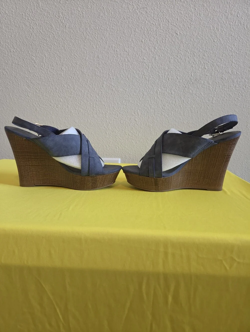 Women's Blue Crisscross Platform Sandals - 2 Buckle Slingback